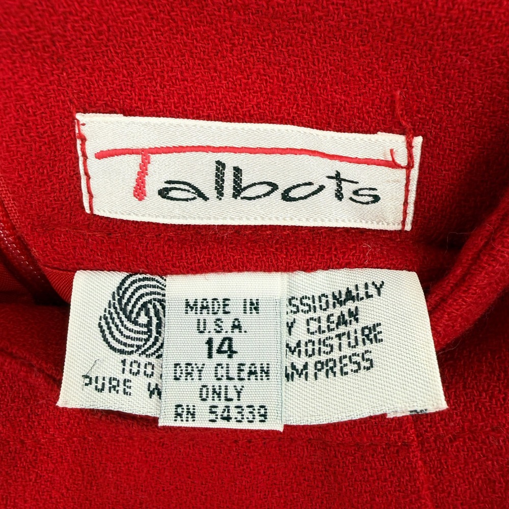 Vintage Talbots Midi Skirt Women Sz 14 XL Red Wool Pleated Minimalist Classic - Picture 5 of 8